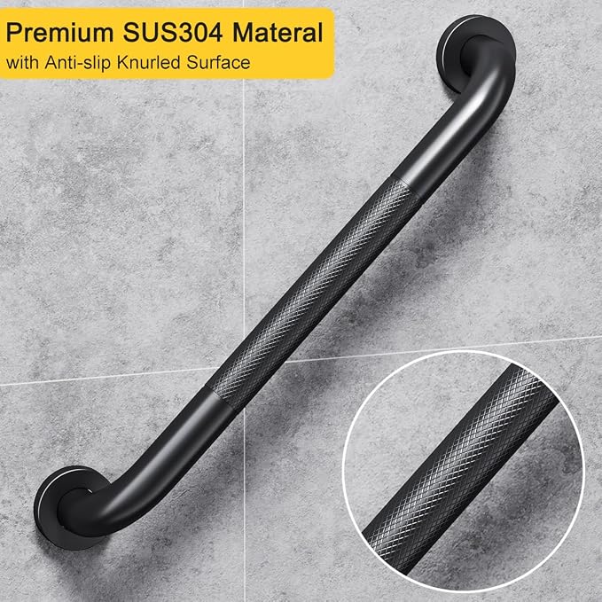 FANHAO 2 Pack Shower Grab Bar, 16 Inch Stainless Steel Bathroom Grab Bar with Anti-Slip Knurled Grip, Shower Handle Bath Handle, Safety Bars for Shower Chair Bench, Senior, Elderly, Handicap