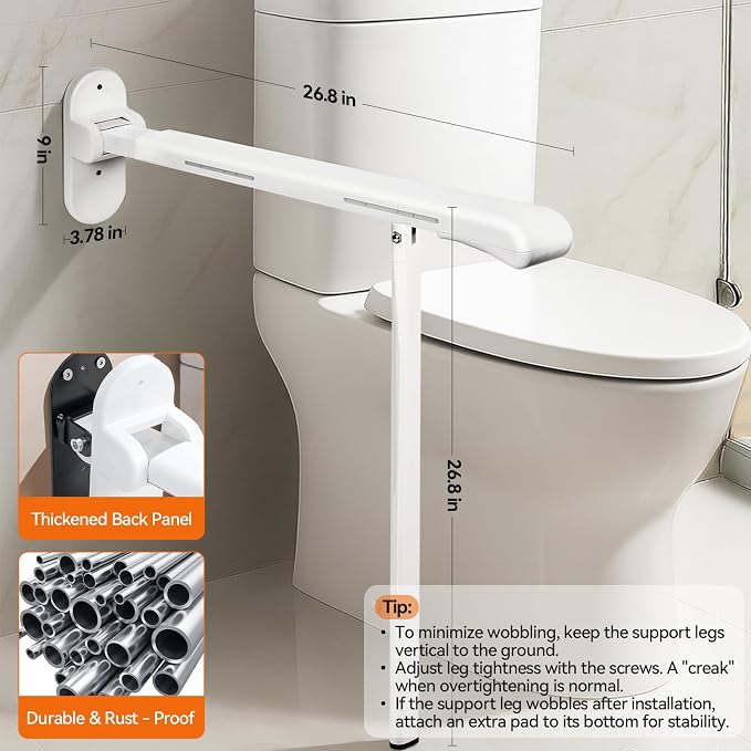 SPECILITE Heavy Duty Toilet Grab Bar - 440lb Sturdy Support, Safety Rails with Non-Slip Waterproof handrail & Night Glow Strips, Space Saving Flip-Up Design for Elderly, Disabled, Pregnant & Injury