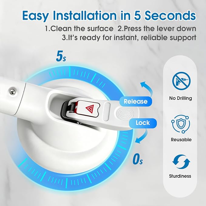 19inch Suction Shower Grab Bar, Portable Shower Handle Bar Suction Grip Bar Bathtub Handle with Strong Hold Suction Cup Fitting and Rapid Release for Bathroom(Max Capacity :300lb