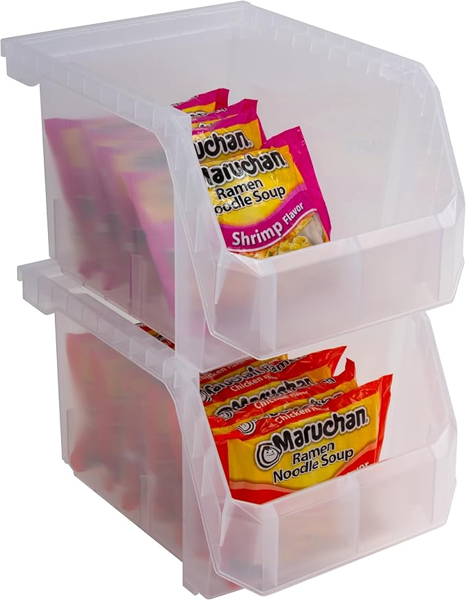 ReadySpace Plastic Containers for Organizing and Storage Bins for Drawers, Desks, Office Organization, and Garage, Stackable Bins, Medium-Tall (7" x 11" x 8"), 4-Pack, Black