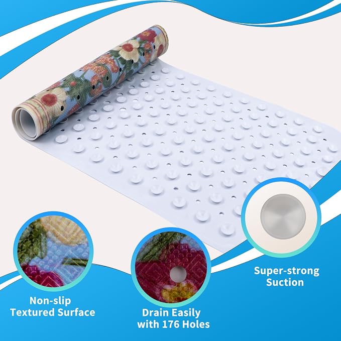 Deluxe Bathtub Mat Non Slip,Machine Washable Bathtub Floor Liner Mats, Suction Cups and Drain Holes to Keep Tubs Clean, Soft on Feet, Bathroom Essentials, 39.4x15.8 Inch
