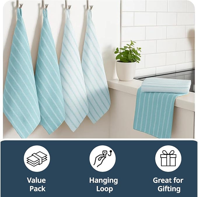 LANE LINEN Kitchen Towels Set - Pack of 4 Cotton Dish Towels for Drying Dishes, 18”x 28”, Kitchen Hand Towels, Absorbent Tea, Dish Towels, Quick Drying Towel Set - Aqua