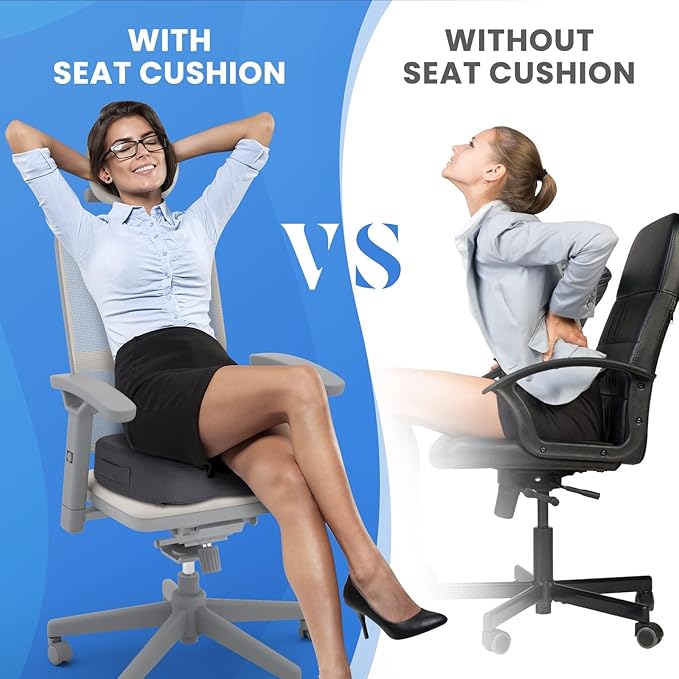 TushGuard Seat Cushion, Office Chair Cushions, Car Seat Cushion, Non-Slip Sciatica & Back Coccyx Tailbone Pain Relief Chair Pad, Memory Foam Butt Pillow for Computer Desk, Office(Gray, XXL)