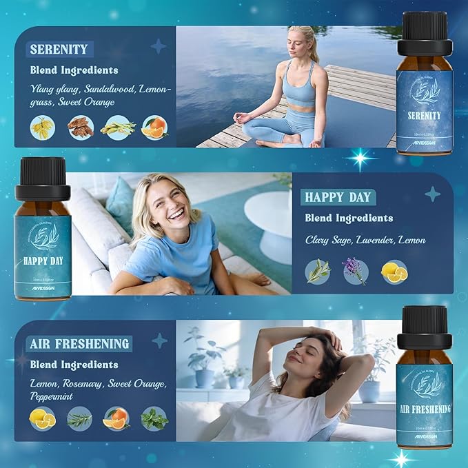 ARVIDSSON Essential Oil Blends Set, Well-Being Blend Gift Set - Sweet Dreams, Happy, Serenity, Breathe, Energy, Air Freshening, Natural Essential Oils for Diffusers, Candle Making