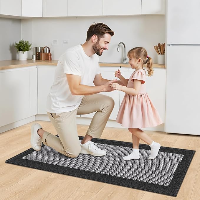StepRite Kitchen Rugs, Kitchen Mat for Floor, 47"x20" Non-Slip Machine-Washable Commercial Floor Mat, Absorbent Heavy-Duty Rug for Office & Home, Sink Standing Mat, Entryway Carpet, Door Mat, Black