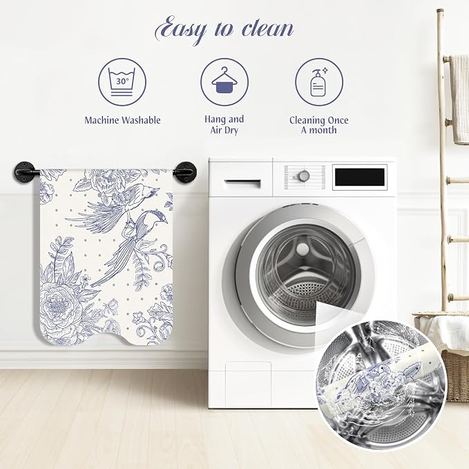 SHUCHING Vintage Blue Bath Mat for Tub Non Slip-40 X 16Inch, Flower and Bird Bathtub Mat Anti Slip for Women, Long Shower Mat for Bathroom Mold Free, Machine Washable