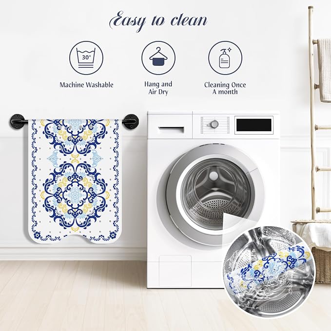 SHUCHING Blue Bath Mat for Tub Non Slip-40 X 16Inch, Boho Bathtub Mat Anti Slip, Long Shower Mat for Bathroom Mold Free, Machine Washable