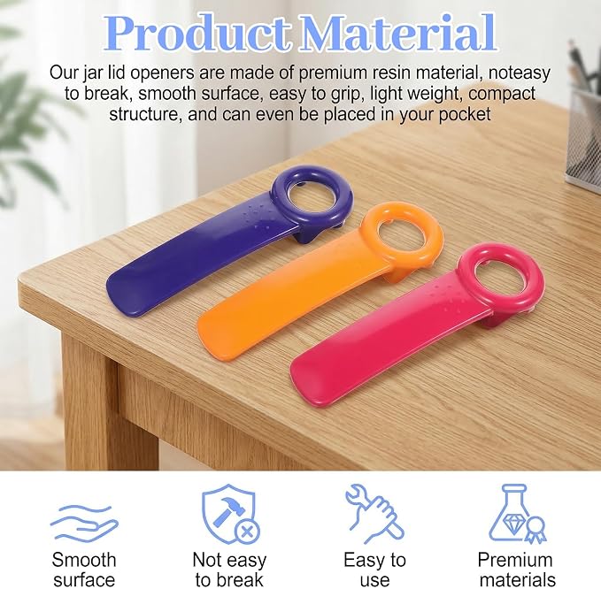 JJUNW 3 PCS Jar Opener, Easy Grip Jar Opener Gripper Jar-Key Openers Durable Plastic Jar-Lid Openers for Elderly Children Women Weak Hands (Solid color version)