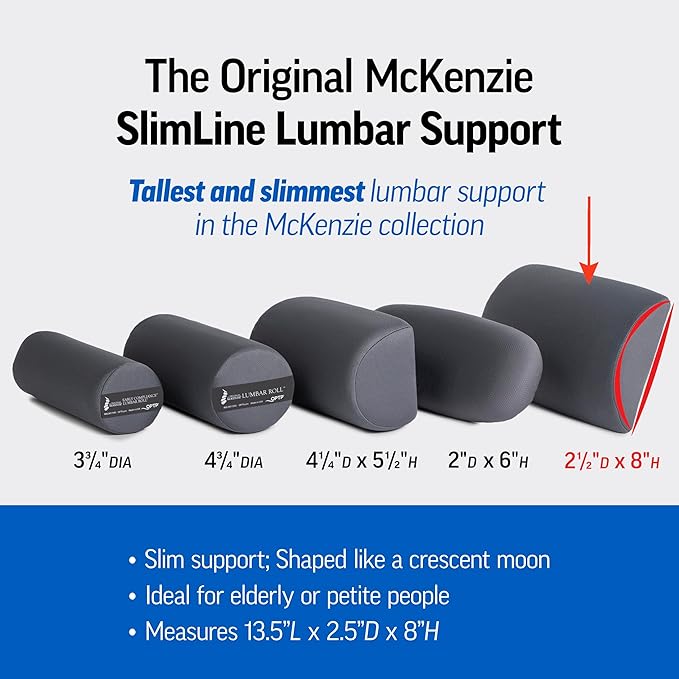 OPTP The Original McKenzie Slimline Lumbar Support – USA-Made Lower Back Support for Office Chair, Car Back Support, and Travel Lumbar Pillow. The Preferred Lumbar Cushion by Physical Therapists.