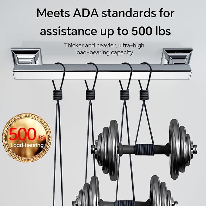 Joyrain Stainless Steel Square Grab Bar - ADA Compliant 500lb Weight Limit, 16/24/32 Inch Bathroom Safety Rail for Seniors & Disabled (Chrome, 24 inch)