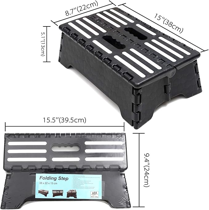 Portable Folding Step Stool, 5 inch Lightweight Anti-Skid Stepping Stool, Non-Slip Textured Grip Surface for Adults Seniors at Home, Kitchen, Bathroom, Bedroom, Closet, Holds Up to 300 Pounds Black