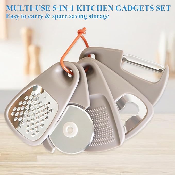 2 Pack Kitchen Gadgets Set 11 Pieces, Space Saving Cooking Tools Kitchen Accessories-Garlic Grinder, Cheese Grater, Vegetable Peeler, Pizza Cutter, Herb Stripper, Bottle Opener, Gadgets Gift Set
