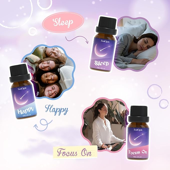 Soulorigin Essential Oil Blends, Essential Oils for Diffusers for Home, Best-Wishes Kit Scent Diffuser Oil, Use for Soap Candle Making- Sleep, Happy, Breathe, Inspire, Relax, Focus On