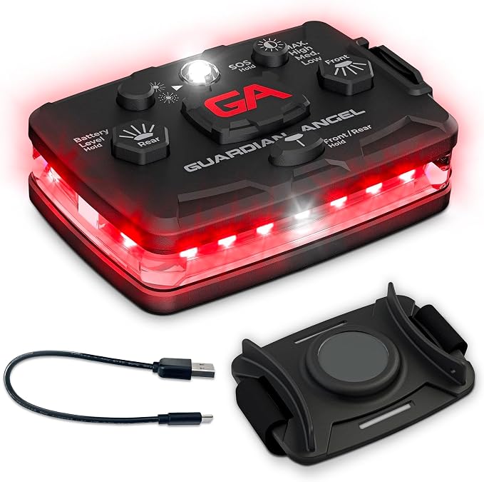 Guardian Angel Elite Series Safety Light - Red Front & Red Rear - Rechargeable, Magnetic, Hands-Free Wearable & Mountable LED Light for Firefighters, First Responders, EMS & Rescue Ops