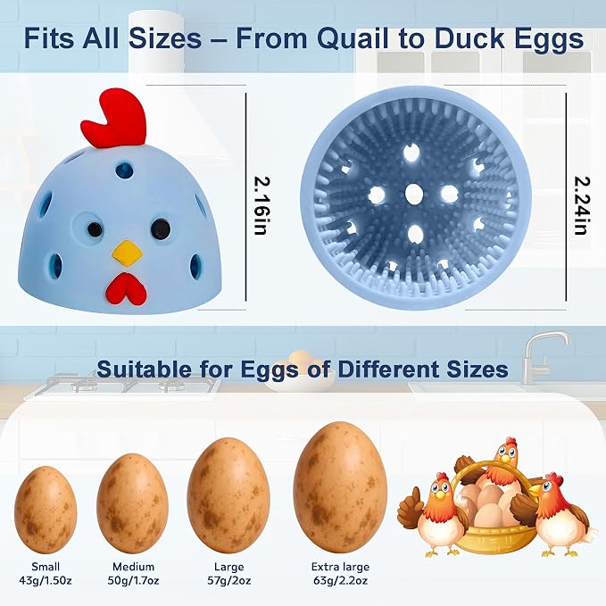 Egg Washer for Fresh Eggs, Egg Scrubber for Fresh Eggs, Reusable Silicone Chicken Shaped Scrubs, Chicken Egg Cleaner, Eggshell Cleaner for Poultry Farm, Housewife Kitchen Helper Tool (Blue Chick Cap)