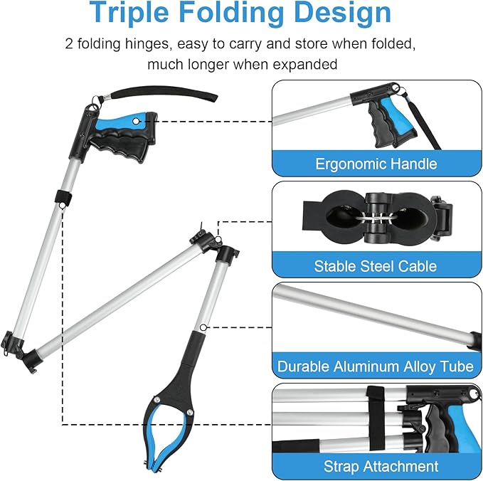 Housolution Reacher Grabber Tool, 43" Extra Long Grabbers for Elderly, Lightweight Handy Trash Claw Grabber with Magnets, Reaching Assist Tool for Trash Pick Up, Arm Extension, Litter Picker (Blue)