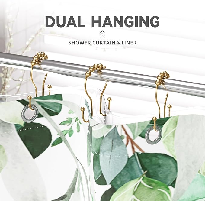 Bathway Shower Curtain Hooks, Shower Curtain Rings Rust Proof Double Hook Shower Curtain Hooks, 12 Pcs Dark Gold Shower Hooks for Shower Curtain, Shower Rings for Curtain, Metal Shower Rod Hooks