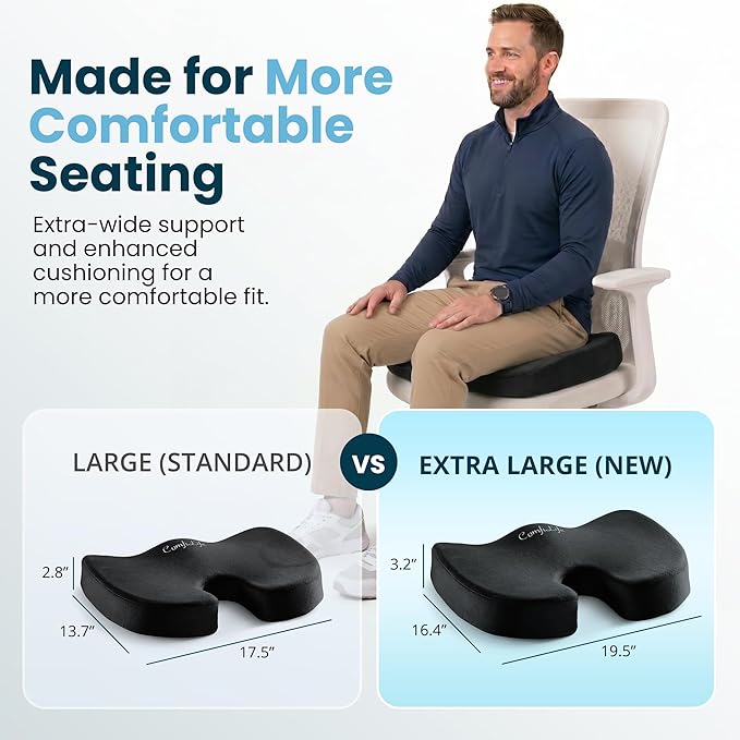 ComfiLife Extra Large Gel & Memory Foam Seat Cushion - Doctor Recommended Office Chair Cushion, Car Seat Cushion - Back & Sciatica Pain Relief - Wide Seat Cushion for Big & Tall (Black)