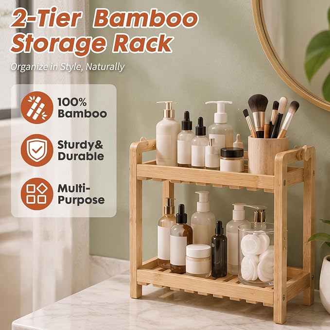 ShellKingdom Over The Toilet Storage Shelf, 2 Tier Toilet Paper Holder Stand Shelves, Punch-Free Bathroom Storage Rack, Small Space Organizers for Bathroom, Home, Countertop