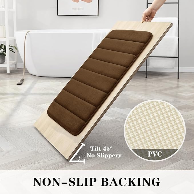 BYSURE Brown Memory Foam Bathroom Rug Set 3 Piece, Non Slip Extra Soft Absorbent Bath Mats, Machine Washable & Dry Toilet Mat Sets for Bathroom Floor