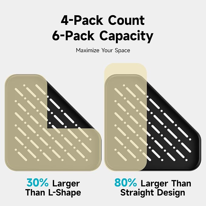 Veken Aluminum Corner Shower Caddy 4-Pack, Never Rust, No Drilling Adhesive Shelves, Stainless Rack with Soap Holder, Bathroom Organizers and Storage, Wall-Mounted Kitchen & Home Decor, Black