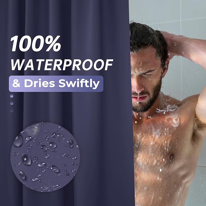 AmazerBath Navy Blue Shower Curtain, Thick PEVA, Heavy Duty Waterproof 72x72 with 3 Weighted Stones and 12 Grommets