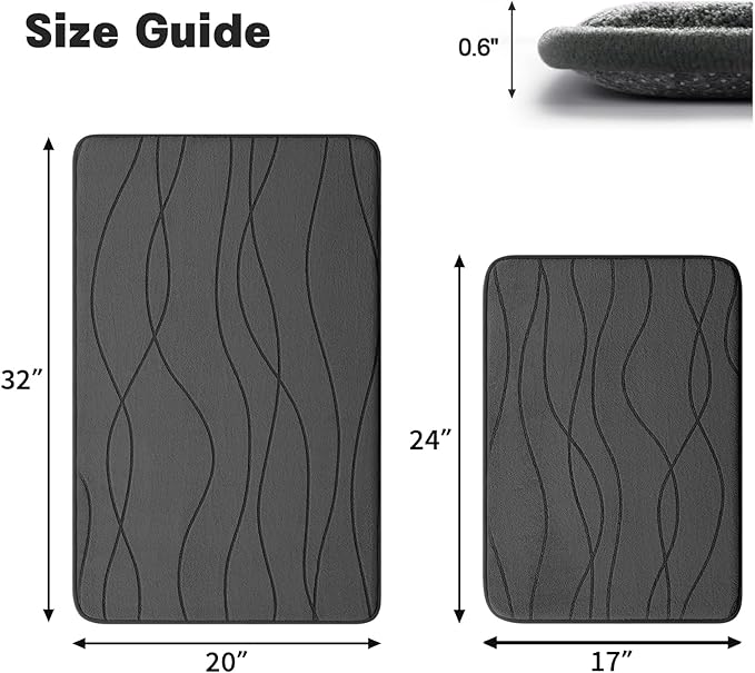 YIHOUSE Memory Foam Bathroom Rug Sets, Dark Grey, 17x24 & 20x32, 2 Piece | Ultra Soft, Absorbent, Non-Slip, Machine Washable
