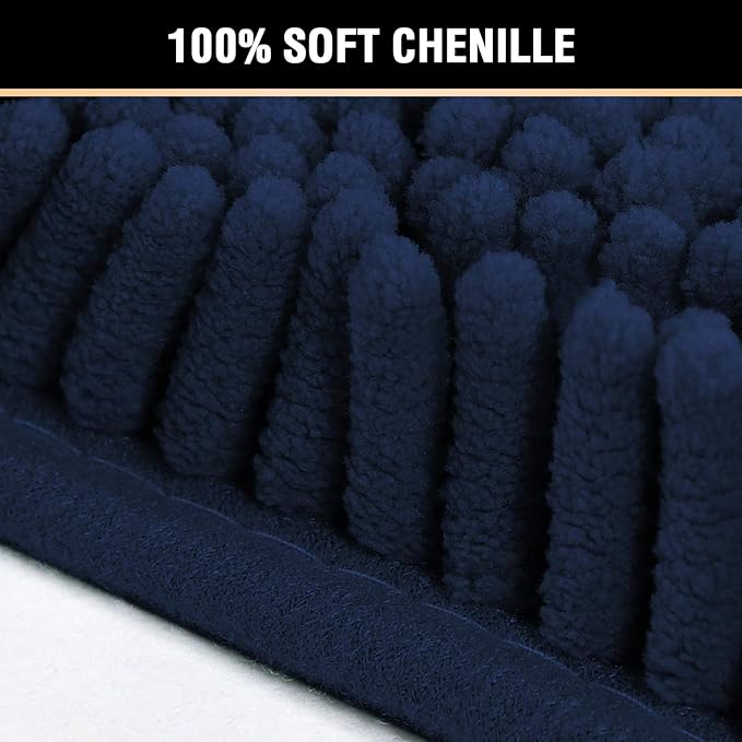 H.VERSAILTEX Navy Bath Mat for Bathroom, Microfiber Bath Rugs Chenille Floor Mat Ultra Soft Washable Bathroom Dry Fast Water Absorbent Bedroom Area Rugs, 24 x 42 - Inch