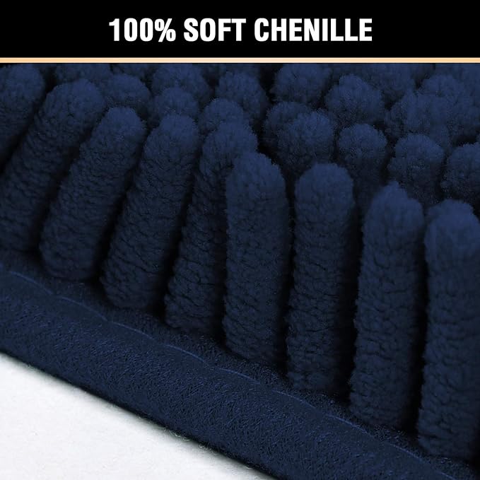 H.VERSAILTEX Navy Bath Mat, Bathroom Rug 36 x 24 Non Slip Bath Mats for Bathroom Floor, Luxury Chenille Ultra Soft Bath Rugs Shaggy Rugs Washable