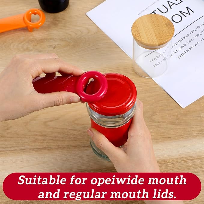 2Pack Easy Grip Jar Opener, Plastic Jar Key for Tight Bottles, Effortless Lid Opener for Carpal Tunnel-Jar Openers Top Rated for Seniors(Orange, Red)