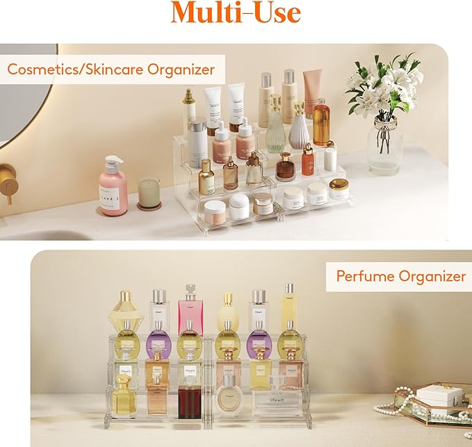 Lifewit Perfume Organizer, Bedroom Decor, Cologne Cupcake Stand, Tool-Free Assembly, Makeup Display Shelf for Vanity Bathroom Counter Storage, Clear, 23 cm/9", 2 Pcs