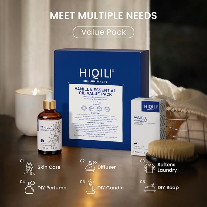 HIQILI Vanilla Essential Oil Set-1 fl oz (12 Pack), 100% Pure Natural with Stable Quality, Bulk Pack for Business Purchase