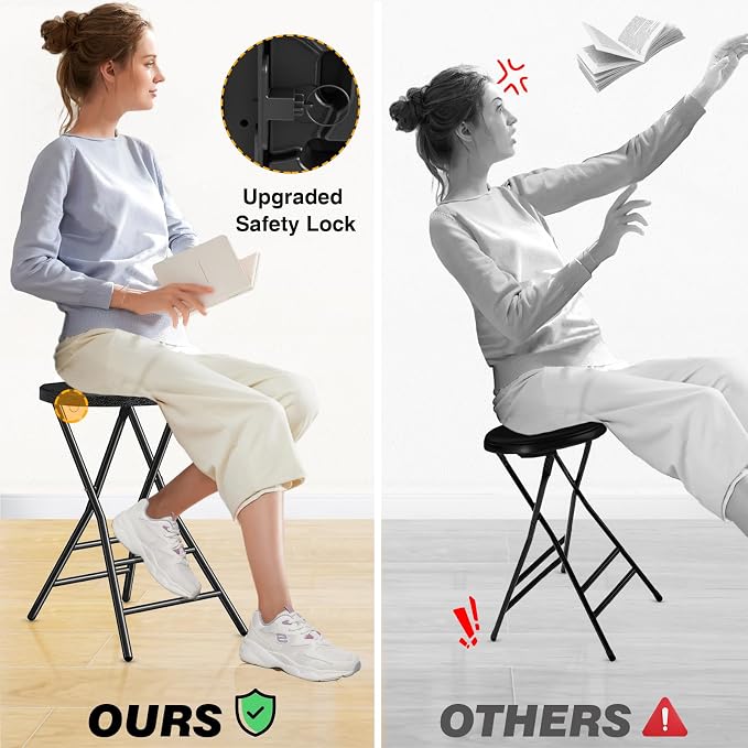 TAVR Furniture Portable Folding Chair with Handle, Heavy Duty Round Fold Stool Chair with 550lbs Capacity for Adults, 24 Inch Foldable Stool for Dorm, Kitchen, Vanity, Church and Outdoor use