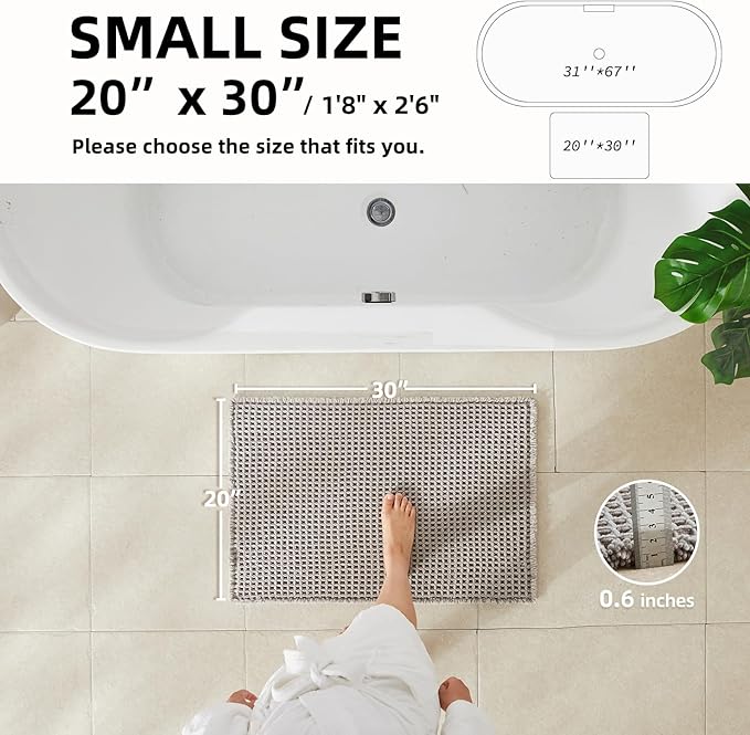 TYUU Waffle Bath Mat, Boho Bathroom Rugs Non Slip Washable Super Absorbent Quick Dry Bath Mat Farmhouse Bathroom Decor, 30"x20" Light Grey