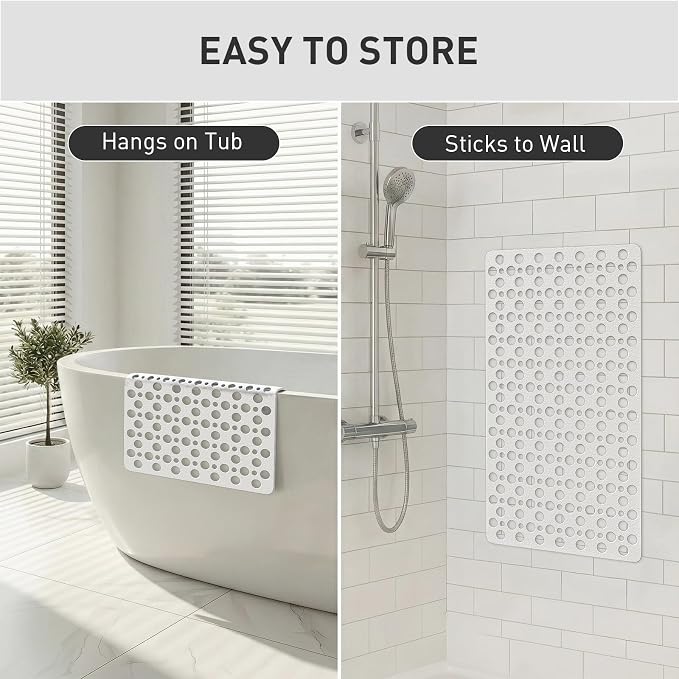 XIYUNTE Shower Mat Non Slip Bath Mat for Tub - 28" x 15" Soft TPE Bathtub Mat Non Slip Shower Mats for Inside Shower, Anti Slip Shower Mat with Suction Cups, Quick-Drying Bath Tub Mat, White