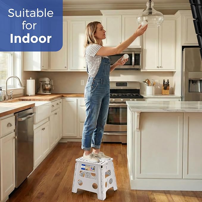 ACKO Folding Step Stool 13 Inch, Sturdy Collapsible Step Stool Foldable Up to 300 lbs for Adults & Kids, Non Slip Lightweight Foot Stools with Handle, Ideal for Kitchen, Bathroom, Bedroom, Garden