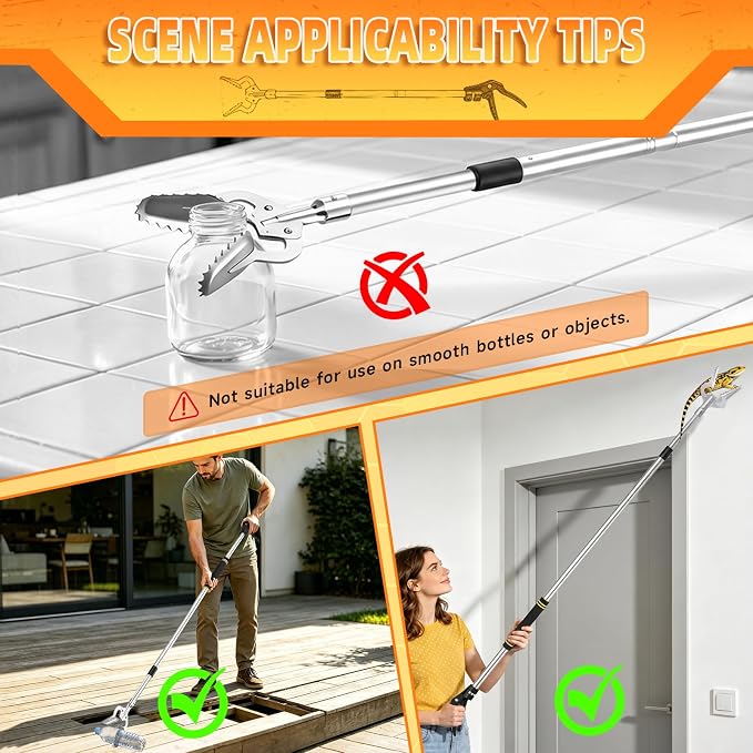 Heavy Duty Reacher Grabber Pickup Tool,67inch Extra Long Fireplace Fits Grabber Reacher Tool Aluminum Alloy Trash Picker Wide Jaws Hollow Wood Grabber Tool Log BBQ Tongs Study Durable Handle