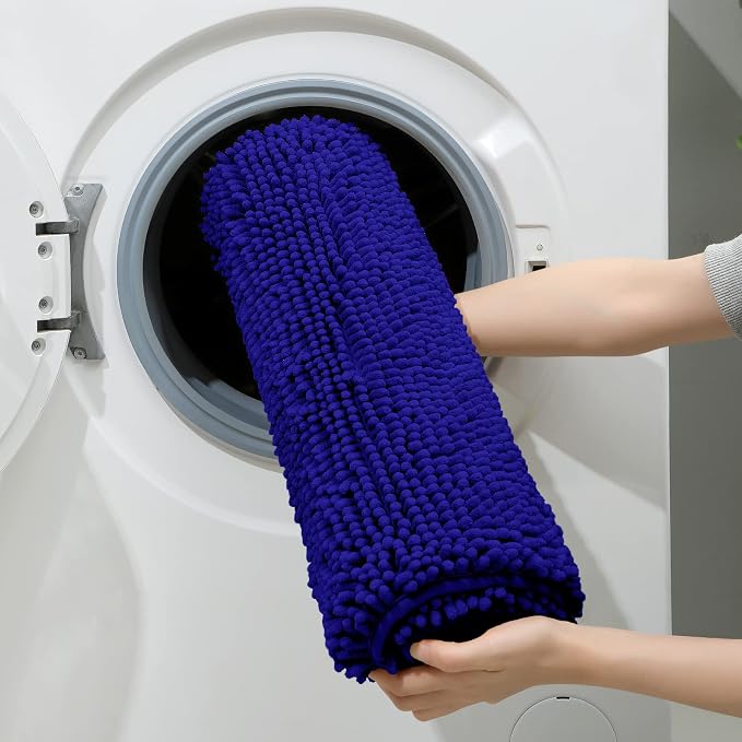 HOMEIDEAS 3 Pieces Bathroom Rugs, Ultra Soft Non Slip Absorbent Chenille Toilet Bath Mat Set (Royal Blue)