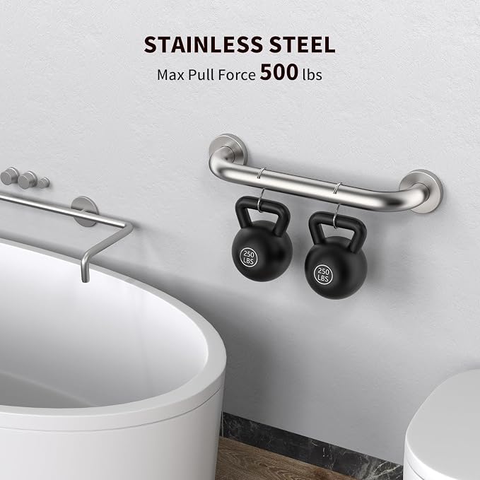2 Pack 16 Inch Shower Grab Bar 1.25" Diameter, ZUEXT Satin Brushed Nickel Stainless Steel Bathroom Grab Bar, Bath Balance Bar,Safety Hand Rail Support,Handicap Injury Elderly Senior Assist Bath Handle