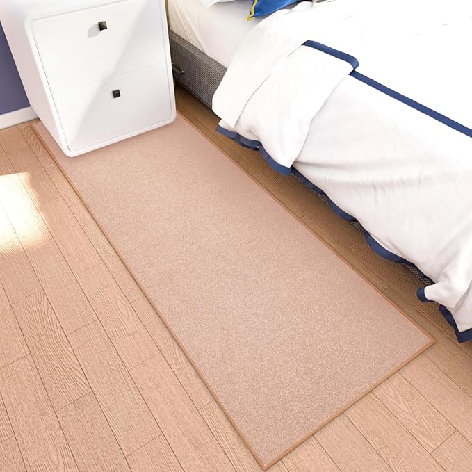 Runner Rug with Non Slip Rubber Backing, Washable Soft Floor Carpet for Kitchen, Hallway, Entryway Indoor, Bedroom, Laundry, Low Pile Area Rugs, Solid Color with Pointillism Style (Camel, 2' * 6')