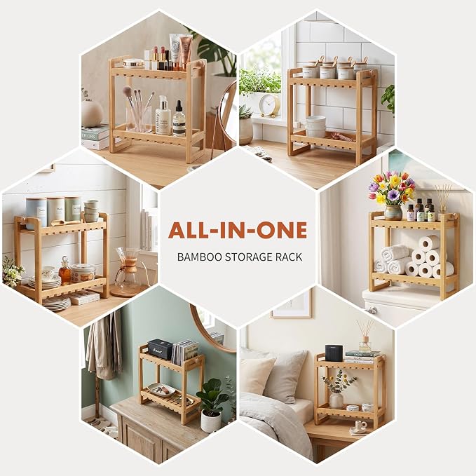 ShellKingdom Over The Toilet Storage Shelf, 2 Tier Toilet Paper Holder Stand Shelves, Punch-Free Bathroom Storage Rack, Small Space Organizers for Bathroom, Home, Countertop
