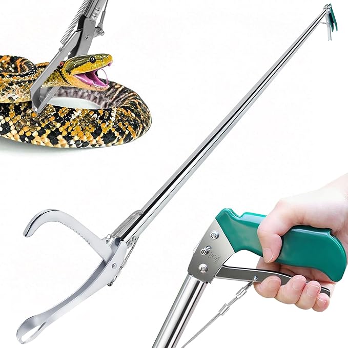 IC ICLOVER 60" Professional Snake Tongs, Extra Long Repitle Grabber Heavy Duty Rattle Snake Catcher Wide Jaw Handling Tool with Auto Lock, Non-Slip Grip Handle for Snake Moving Catching Transport