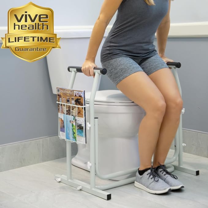 Vive Toilet Safety Rail with Arms - 300LBS Support Frame with Handles for Seniors, Elderly, Handicap & Disabled - Grab Bar Handrail - Bathroom Riser Assistance Aid - Stand Alone Lifter to Help Stand