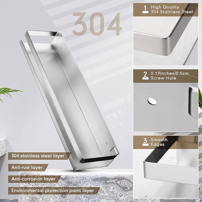 Lallisa 2 Pieces Stainless Steel Shelf Bathroom Shower Floating Shelves Wall Mounted Shower Caddy Basket Shelf Storage Organizer Shelves for Bathroom, Kitchen, Living Room(15.75 Inch/ 40 cm,Silver)