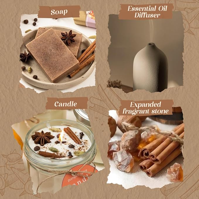 Soulorigin Autumn Spice Essential Oils Set – Cozy Fall Fragrance Oils for Diffuser & Candle Making – Cinnamon, Vanilla, Pumpkin Pie, Nutmeg, Clove, Gingerbread – Warm Home Aroma & Gift Set