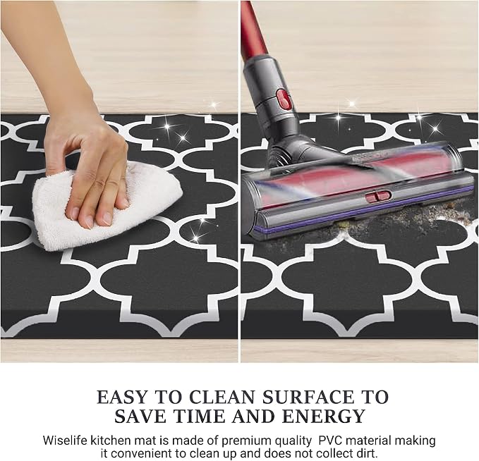 WISELIFE Anti Fatigue Floor Mat - 4/5 Inch Thick Kitchen Mat Non Slip Waterproof Heavy Duty Ergonomic Comfort Mat Durable for Home, Office, Sink, Laundry,(17.3" x 47", Black)