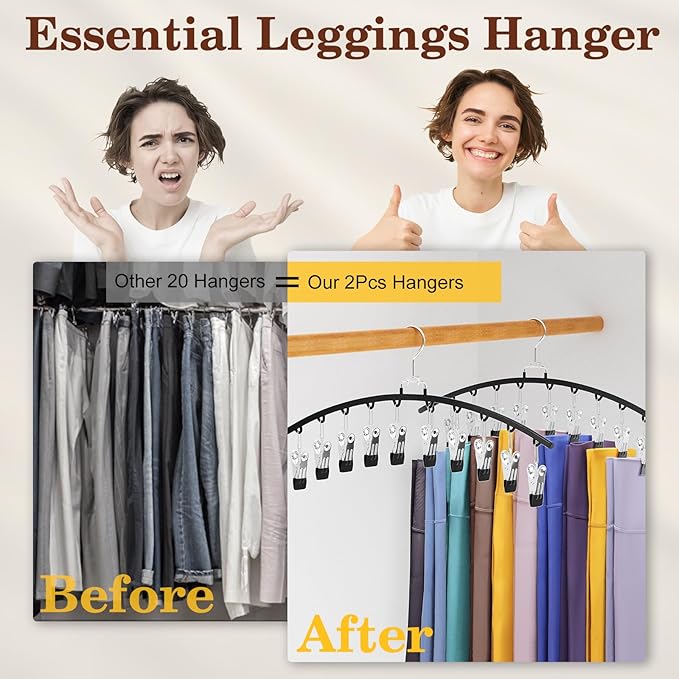 4 Pack Closet Organizers and Storage for Legging, Ginyoyo Metal Gym Clothes Legging Organizer w/40 Clips Holds 40 Leggings, Hangers Space Saving, Room Organization Essentials, Black