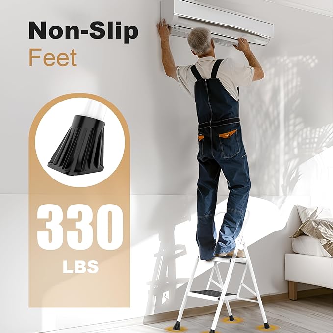 HBTower Step Ladder, Folding Step Stool with Wide Anti-Slip Pedal, Sturdy Steel Ladder, Convenient Handrail, Lightweight, Portable Steel Step Stool