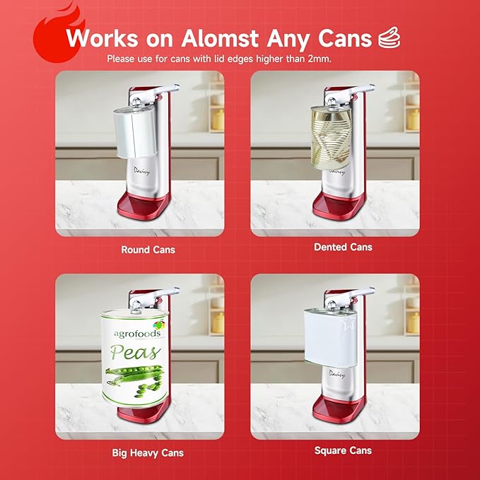 Davivy Electric Can Opener, Removable Stainless Steel Cutter and 3-in-1 Design with Sharpener and Bottle Opener (Red-Stainless Steel)