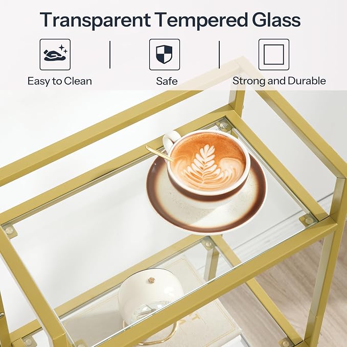 HOOBRO Gold Glass Shelf Stand, 4 Tier Standing Shelf Unit, Bathroom Organizer and Storage, Floor Storage Shelves Waterproof, for Bathroom, Laundry, Toilet, Tempered Glass, Gold GD79CJ01